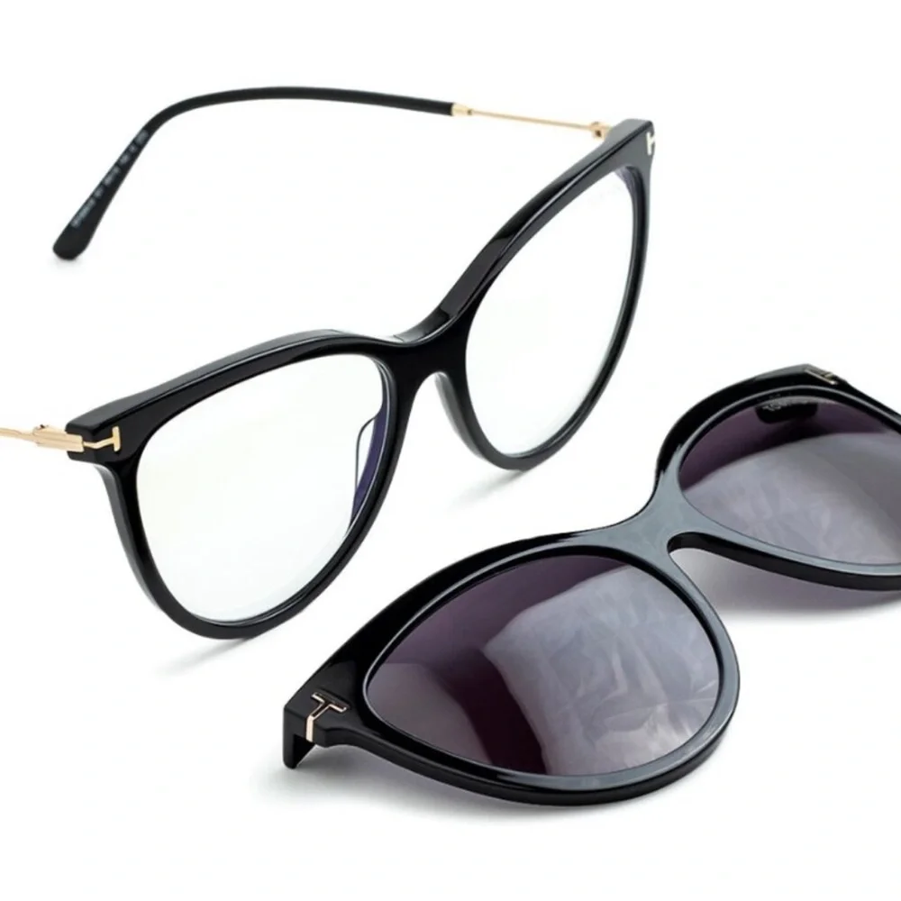 New! Tom Ford FT5994-B 001 Stylish Black Sunglasses Clip On Set, Authentic